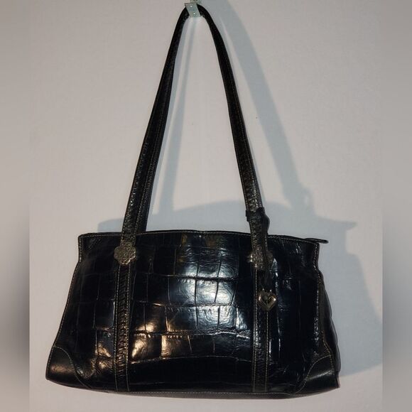 BRIGHTON Sienna Black EMBOSSED LEATHER Shoulder Hand Bag - Picture 1 of 15